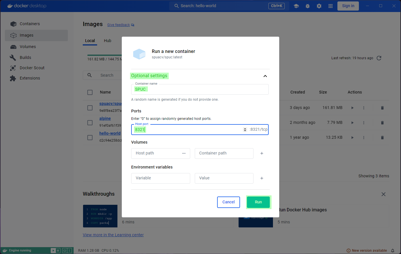 Optional settings for spuc - Step 3