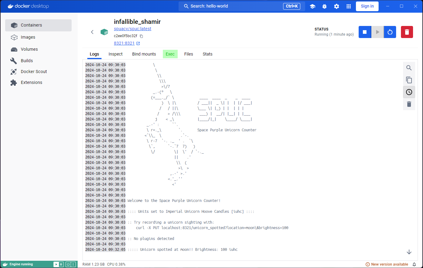 Interacting with spuc terminal in the Exec tab - Step 1