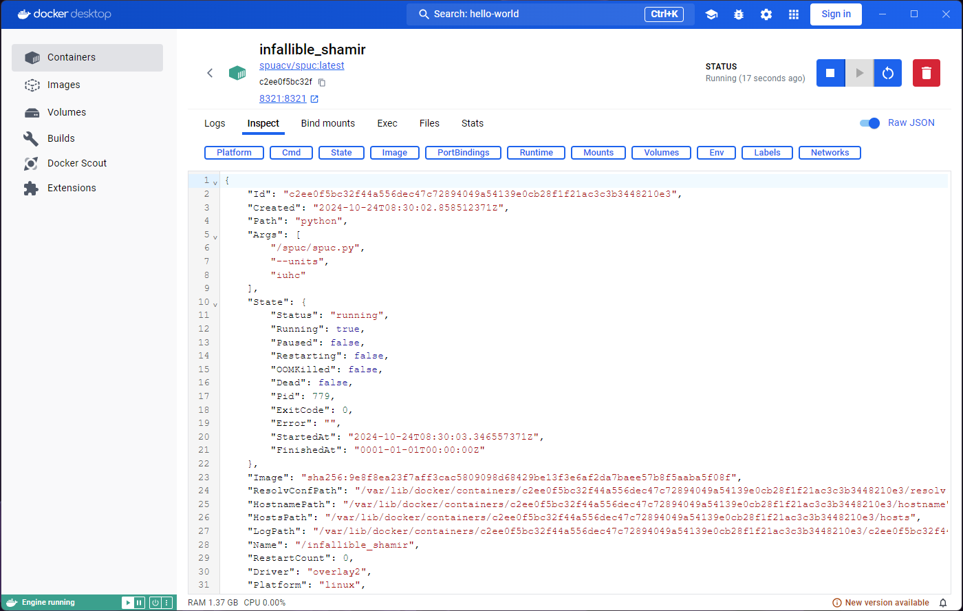 Inspect tab in container from spuc image.