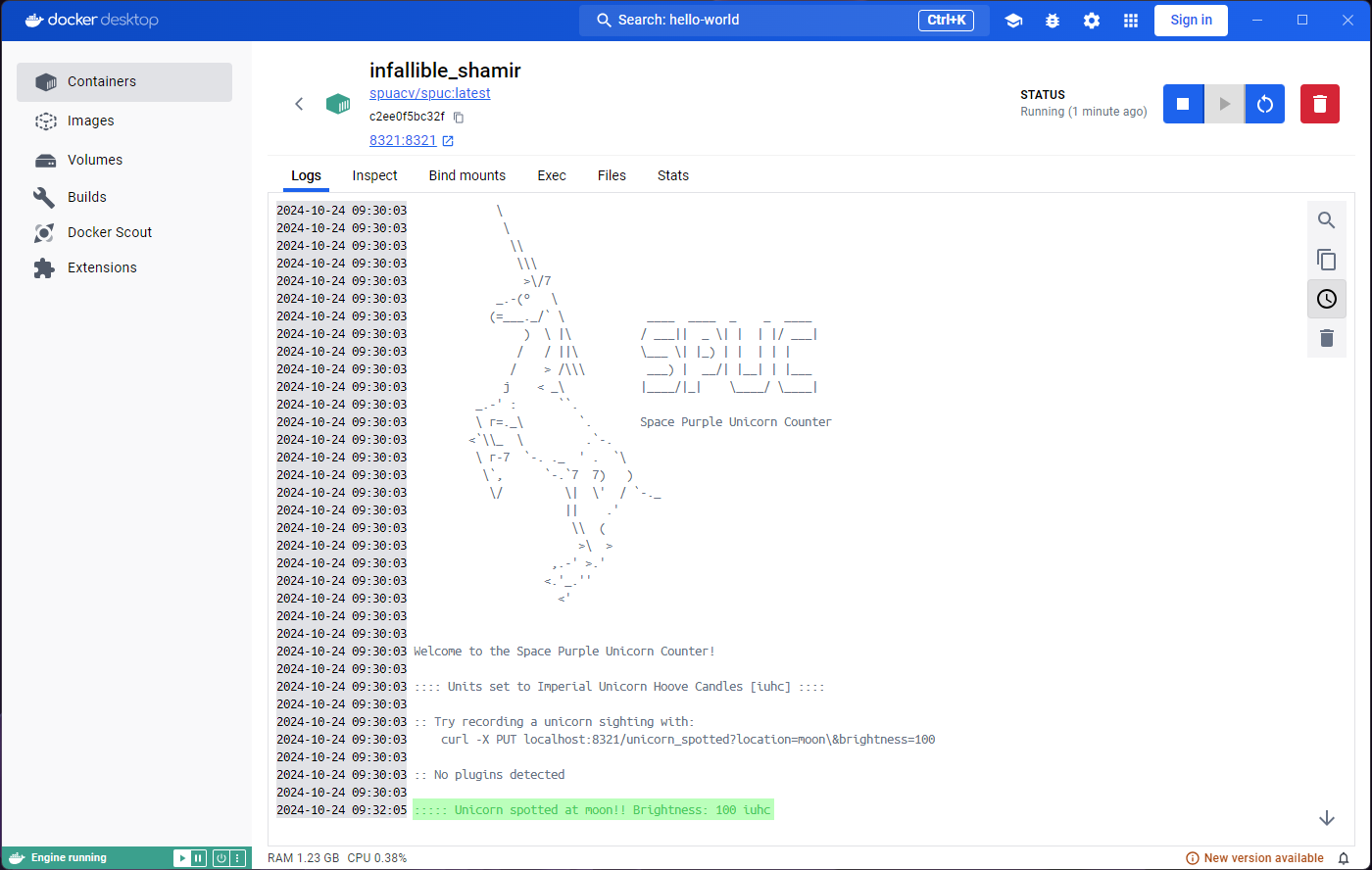 Detecting a unicorn, spuc logs.