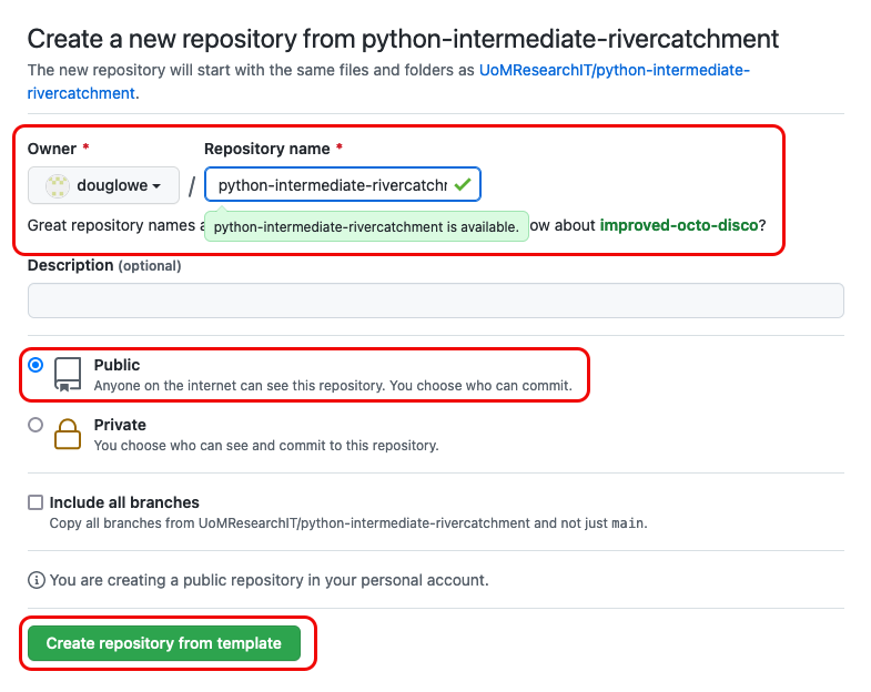 Making a copy of the software project template repository in GitHub