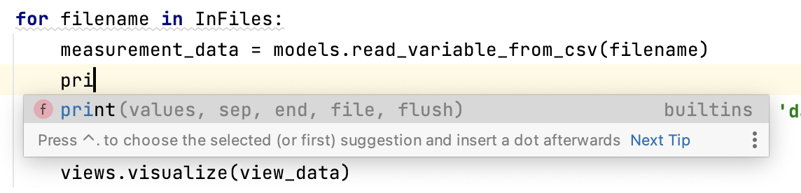 Code Completion Functionality in PyCharm