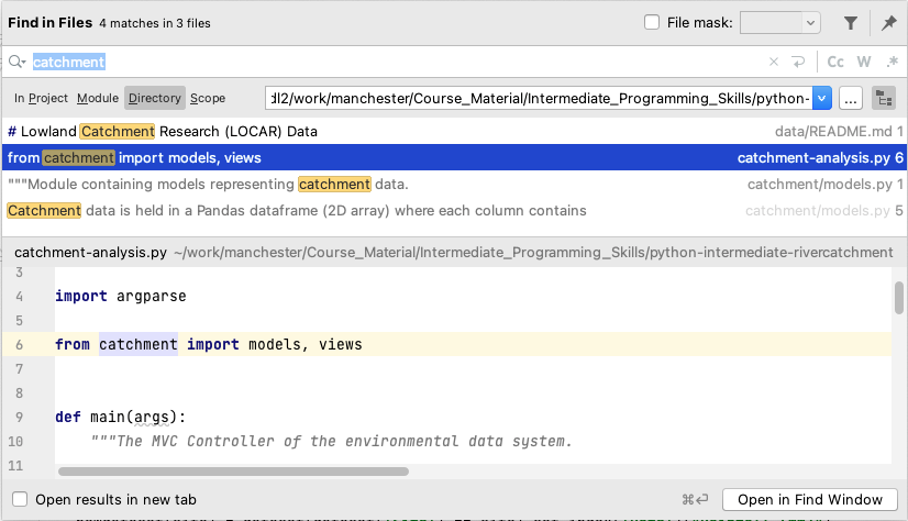 Code Search Functionality in PyCharm