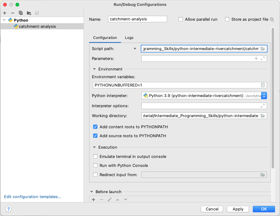 Run Configuration Popup in PyCharm